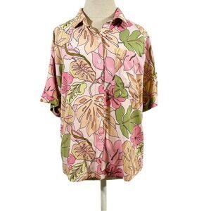 L.i.F.E Women's Shirts Floral Button Down Short Sleeves Tropical‎ Beach Size M